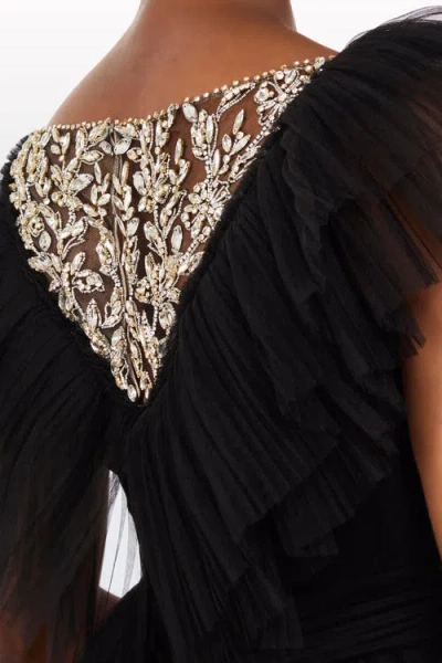 Jenny Packham Foxglove Embellished Ruffled-tulle Maxi Dress In Black