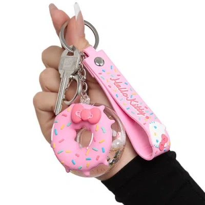 Hello Kitty Donut Keychain With Pink Strap And Sprinkles In Pink