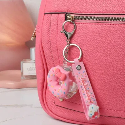 Hello Kitty Donut Keychain With Pink Strap And Sprinkles In Pink
