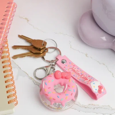Hello Kitty Donut Keychain With Pink Strap And Sprinkles In Pink