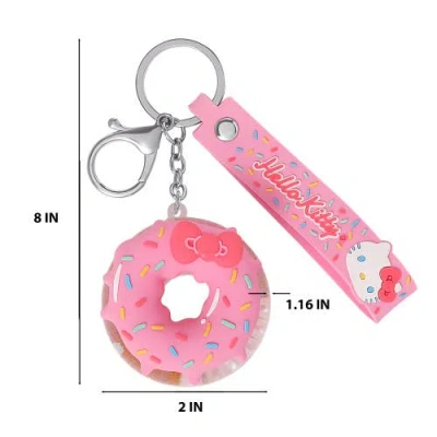 Hello Kitty Donut Keychain With Pink Strap And Sprinkles In Pink