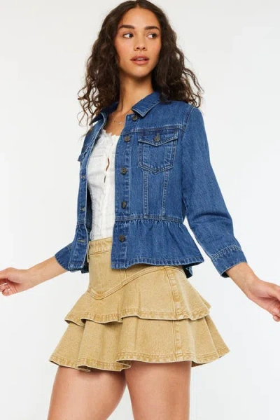 Kancan Marilou Peplum Denim Jacket In Blue