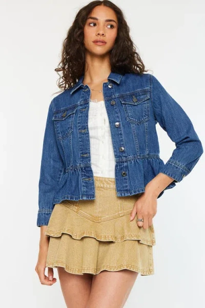 Kancan Marilou Peplum Denim Jacket In Blue