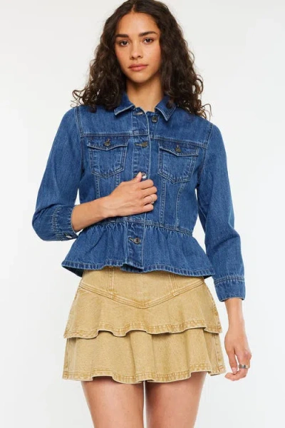 Kancan Marilou Peplum Denim Jacket In Blue