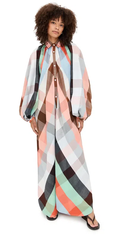 Marrakshi Life The Touareg Dress With Balloon Sleeve Plaid In Multi