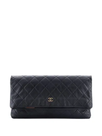 Pre-owned Chanel Beauty Cc Quilted Lambskin Clutch Bag In Black