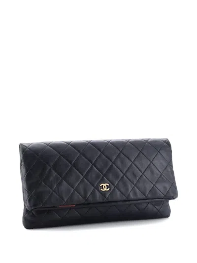 Pre-owned Chanel Beauty Cc Quilted Lambskin Clutch Bag In Black