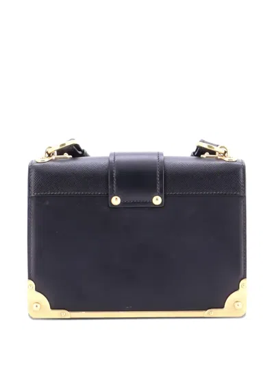 Pre-owned Prada Cahier Embellished Leather Small Crossbody Bag In Black