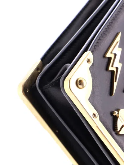 Pre-owned Prada Cahier Embellished Leather Small Crossbody Bag In Black