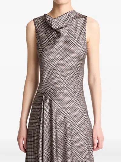 Vince Plaid Cowl-neck Dress In Brown