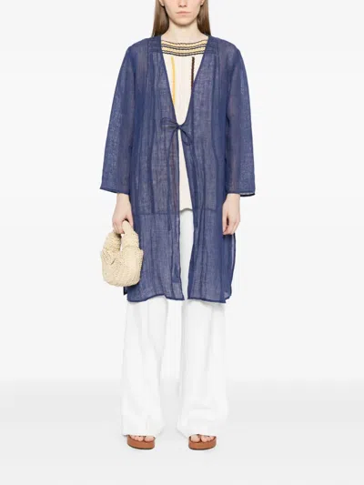 Eileen Fisher Linen Coat In Blue