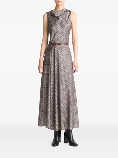 Vince Plaid Cowl-neck Dress In Brown