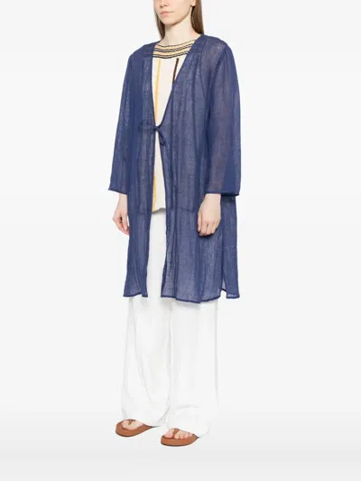 Eileen Fisher Linen Coat In Blue