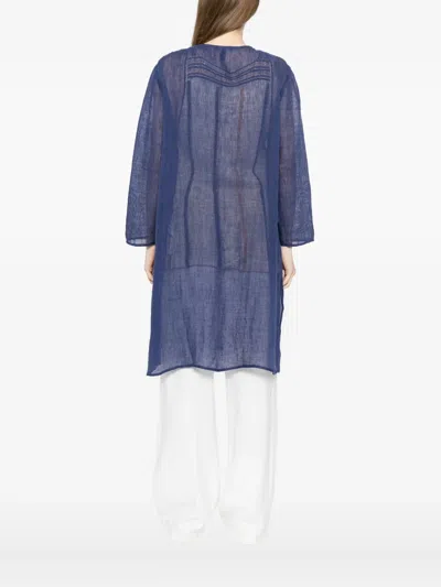 Eileen Fisher Linen Coat In Blue