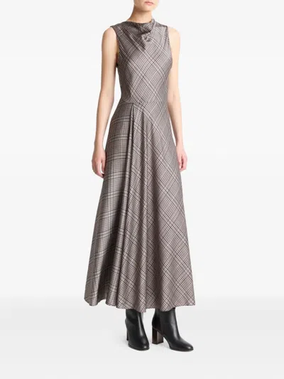 Vince Plaid Cowl-neck Dress In Brown