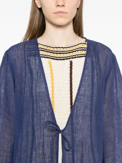 Eileen Fisher Linen Coat In Blue