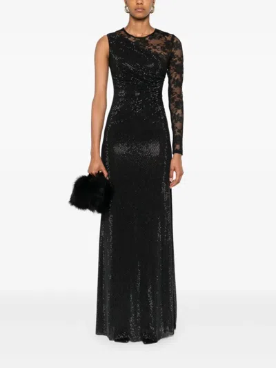 Self-portrait Self Portrait Black Rhinestone Mesh And Lace Maxi Dress In Black