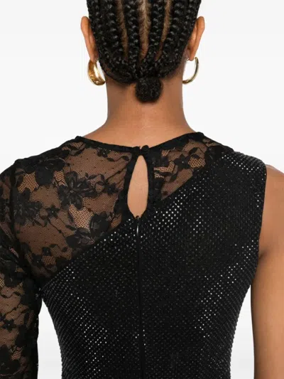 Self-portrait Self Portrait Black Rhinestone Mesh And Lace Maxi Dress In Black