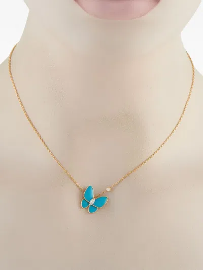 Pre-owned Van Cleef & Arpels 18k Yellow Gold Diamond And Turquoise Butterfly-pendant Necklace