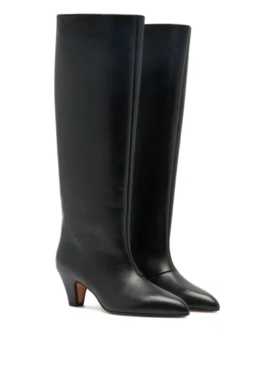 Bally Knee-high Leather Pointed Toe Mid Heel Boots In Black