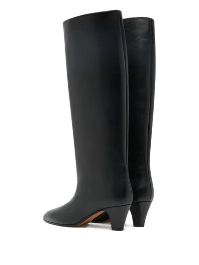 Bally Knee-high Leather Pointed Toe Mid Heel Boots In Black