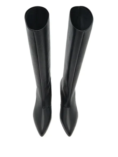 Bally Knee-high Leather Pointed Toe Mid Heel Boots In Black