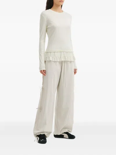 Mini Cream Ruffled T-shirt In White