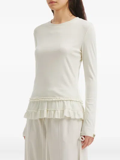 Mini Cream Ruffled T-shirt In White