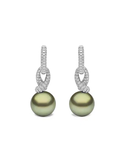 Yoko London 18k White Gold Jazz Pearl And Diamonds Earrings In Silver