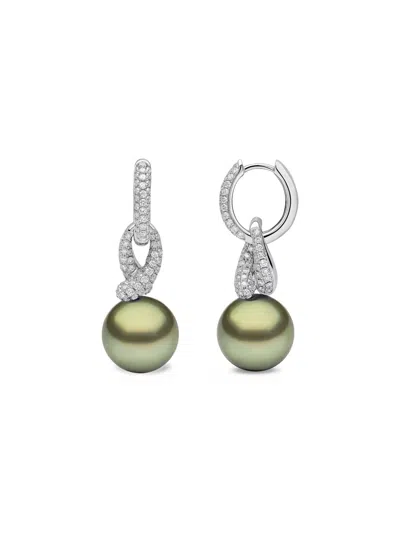 Yoko London 18k White Gold Jazz Pearl And Diamonds Earrings In Silver
