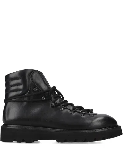 Premiata Lace-up Leather Boots In Black