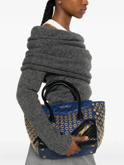 Miu Miu Panelled Quilted Eyelet-detail Tote Bag In Blue