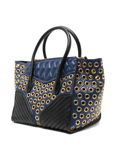 Miu Miu Panelled Quilted Eyelet-detail Tote Bag In Blue