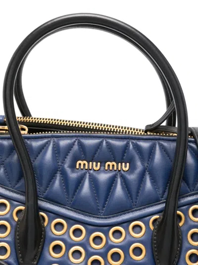 Miu Miu Panelled Quilted Eyelet-detail Tote Bag In Blue