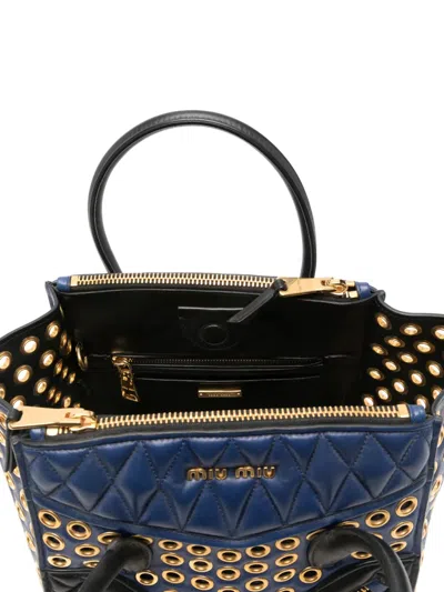 Miu Miu Panelled Quilted Eyelet-detail Tote Bag In Blue
