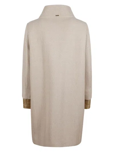 Herno Zip-fastening Herringbone-pattern Coat In Brown