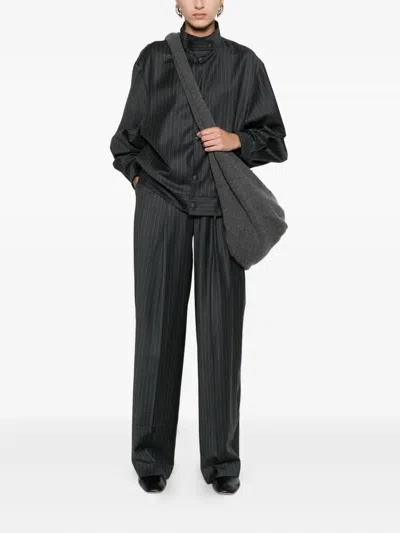 Aya Muse Pinstriped Bomber Jacket In Gray