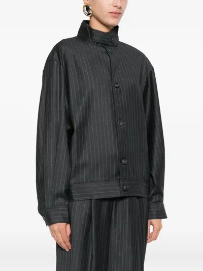 Aya Muse Pinstriped Bomber Jacket In Gray