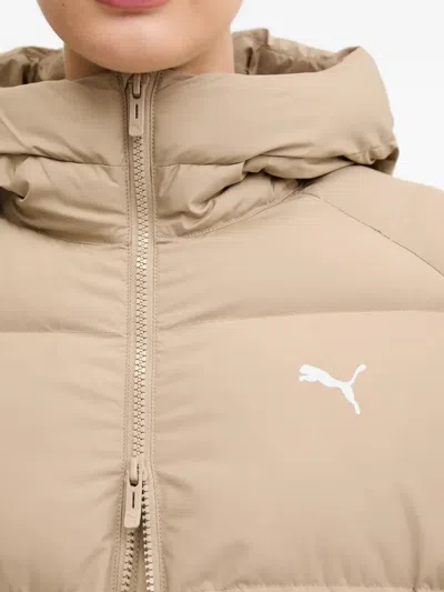 Puma Hooded Logo-detail Puffer Jacket In Neutral