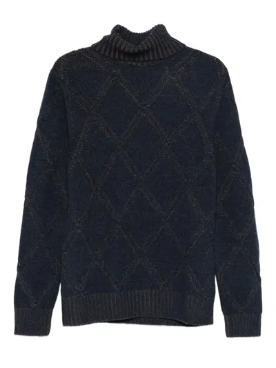 Barba Napoli Argyle-check Roll-neck Jumper In Blue