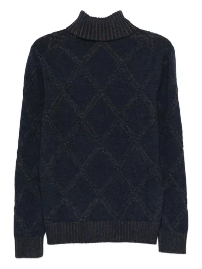 Barba Napoli Argyle-check Roll-neck Jumper In Blue