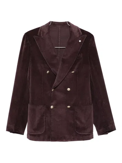Luigi Bianchi Mantova Double-breasted Corduroy Blazer In Burgundy
