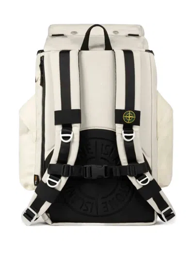 Stone Island Technical Fabric Backpack Featuring Multiple Pockets In White