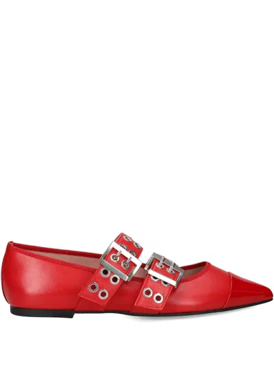 Pretty Ballerinas Buckle Eyelet Ballet Flats In Red