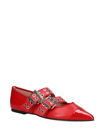 Pretty Ballerinas Buckle Eyelet Ballet Flats In Red