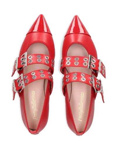 Pretty Ballerinas Buckle Eyelet Ballet Flats In Red