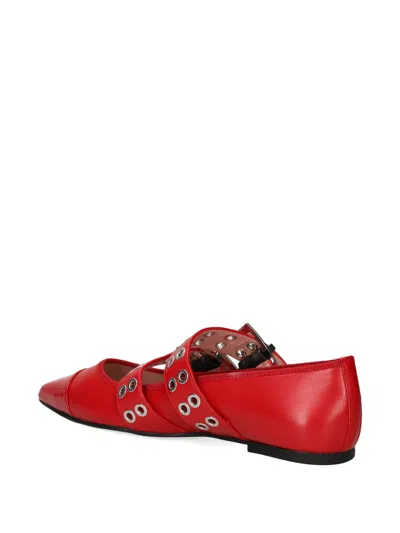 Pretty Ballerinas Buckle Eyelet Ballet Flats In Red