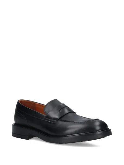 Alexander Hotto Penny Loafer Black Leather Flat Shoes With Textured Sole In Black