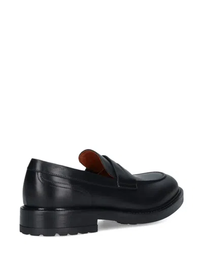 Alexander Hotto Penny Loafer Black Leather Flat Shoes With Textured Sole In Black
