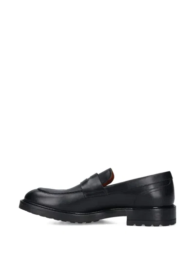 Alexander Hotto Penny Loafer Black Leather Flat Shoes With Textured Sole In Black